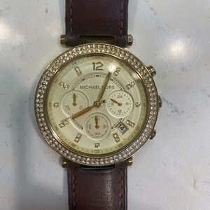 Michael Kors Women's Parker Chocolate Leather Chronograph Watch, MK2249